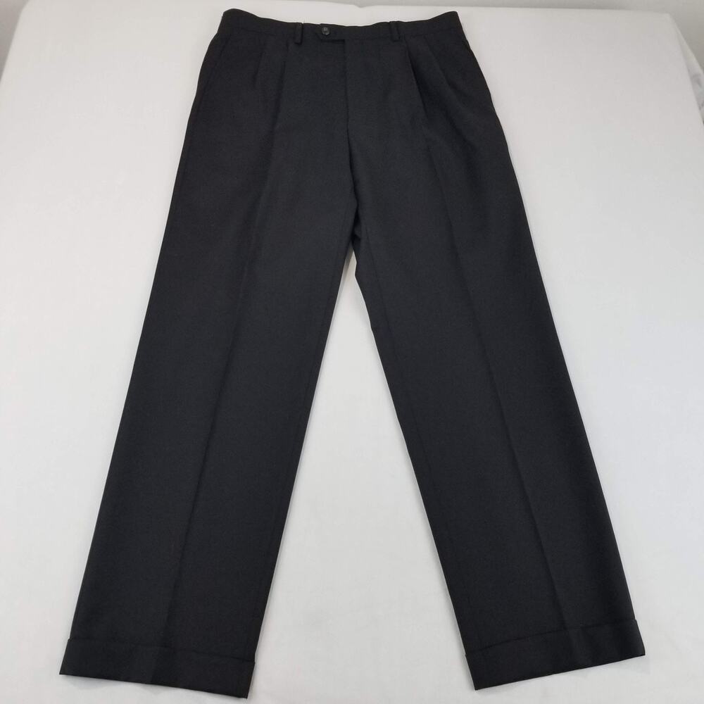 Ralph Lauren Pants Mens 34x30.5 Black Pleated Cuffed Classic Dress Trousers